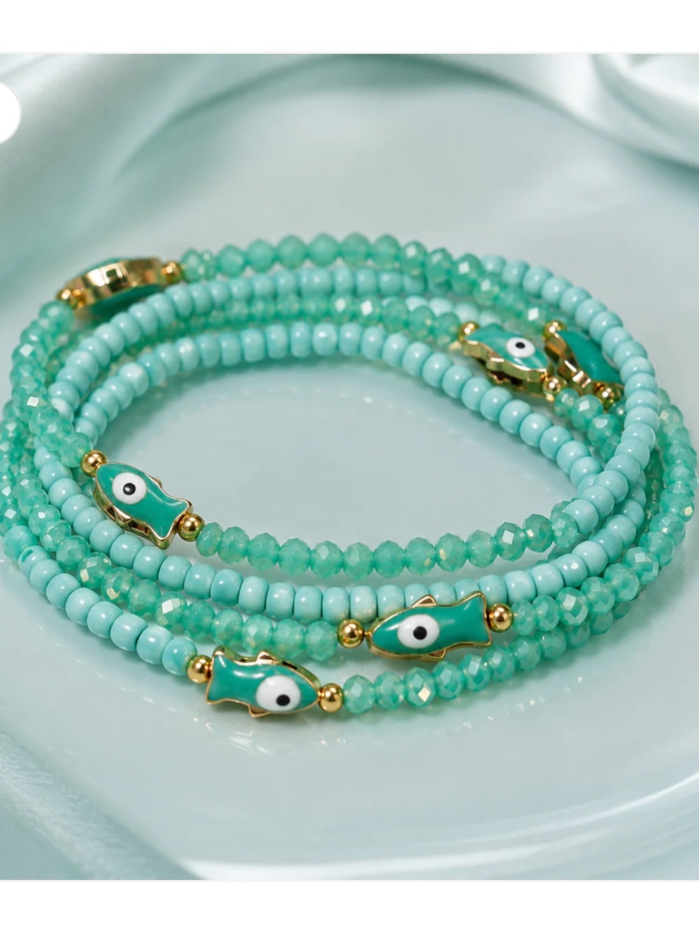 Mio Mio NY Aqua Glass Bead Evil Eye Wrap Bracelet